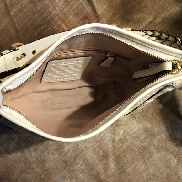 Coach White Leather & Angora Straw Purse - Picture 7 of 11